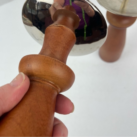 MCM style teak wood 10” pillar candlestick set(2) - Picture 4 of 11